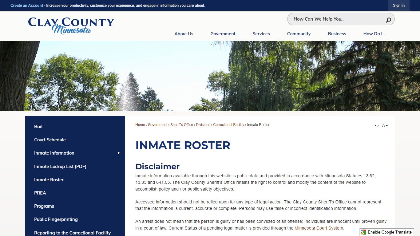 Inmate Roster | Clay County, MN - Official Website