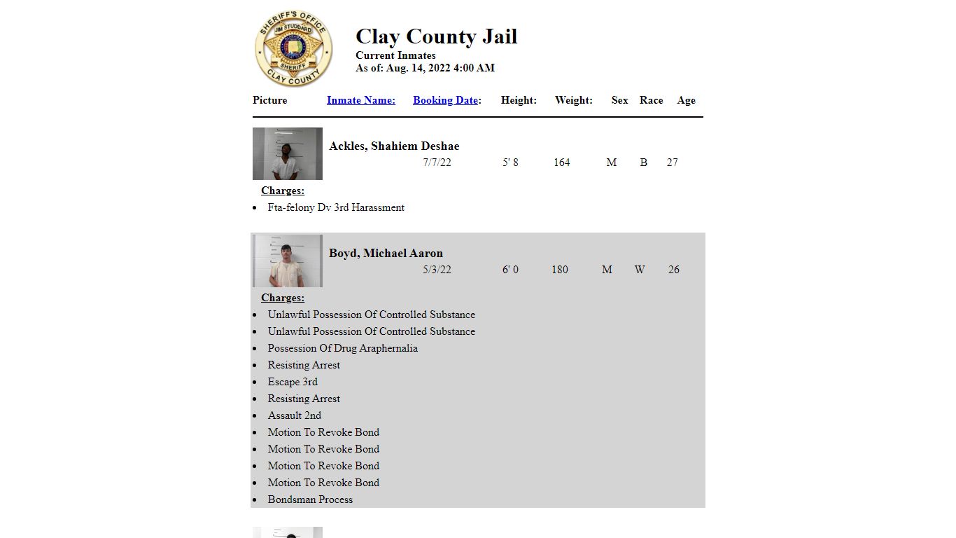 Clay County Jail - Inmates