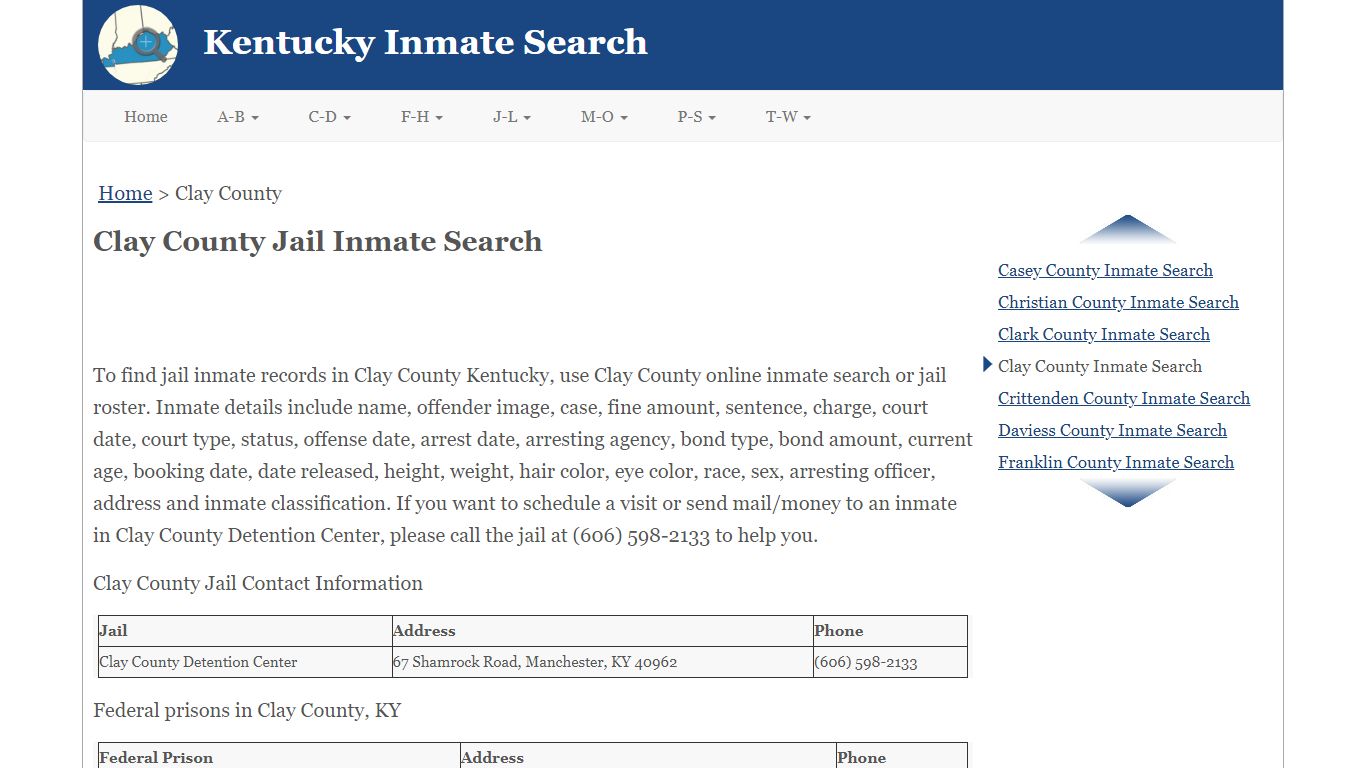 Clay County KY Jail Inmate Search